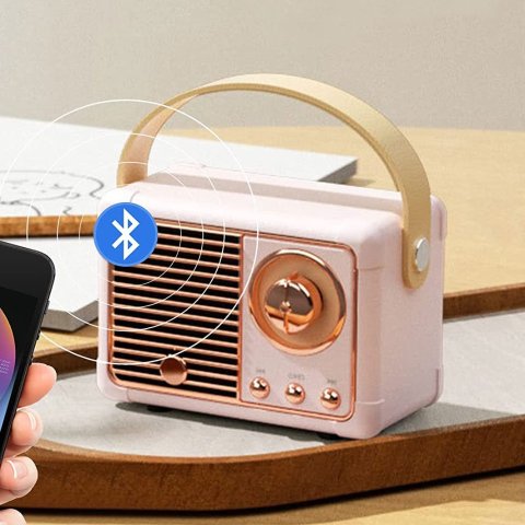 仅€19.9 书桌上的小可爱粉嫩复古小音箱 6小时续航 超小体积 还能收听收音机