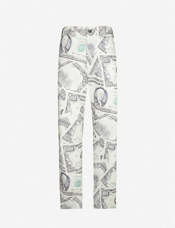 Ben Hundo dollar-print cotton-twill straight-leg trousers