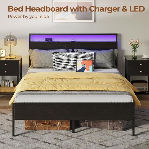 Rolanstar 内置充电站+LED灯条床头板+床架 有点炫酷