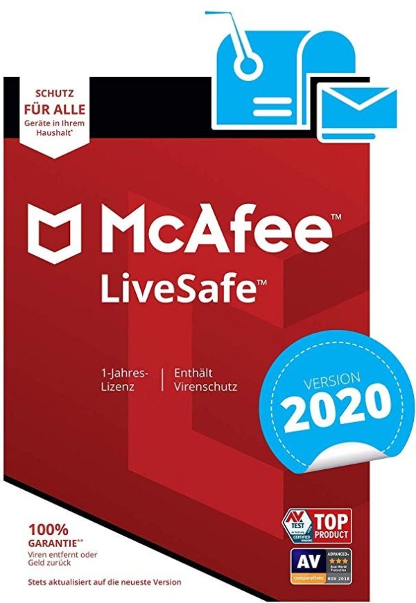 McAfee LiveSafe 2020 | Eine unbegrenzte Anzahl an Geraten | 1 Jahr | PC/Mac/Smartphone/Tablet | Aktivierungscode per Post