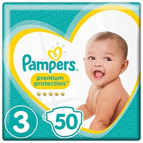 Pampers Premium Protection, Size 3 Crawler (6kg to 10kg), 50 Nappies, For unbeatable skin protection