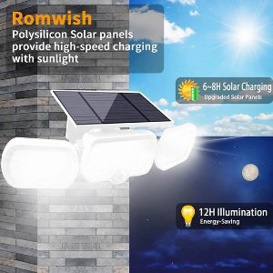 史低价：Romwish 防水太阳能运动感应泛光灯  IP65防水