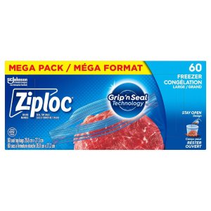 囤货好价！$7.5收60个Ziploc 大号食物密封保鲜袋 可冷冻可微波可重复用