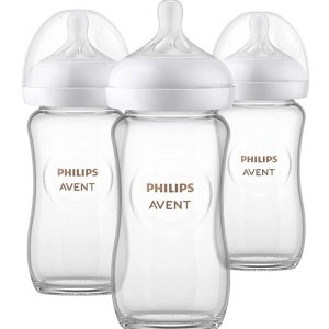 $29.67(org$34.99) 折$9.89/个史低价：Philips 新安怡透明玻璃天然婴儿奶瓶3件装 带自然响应奶嘴