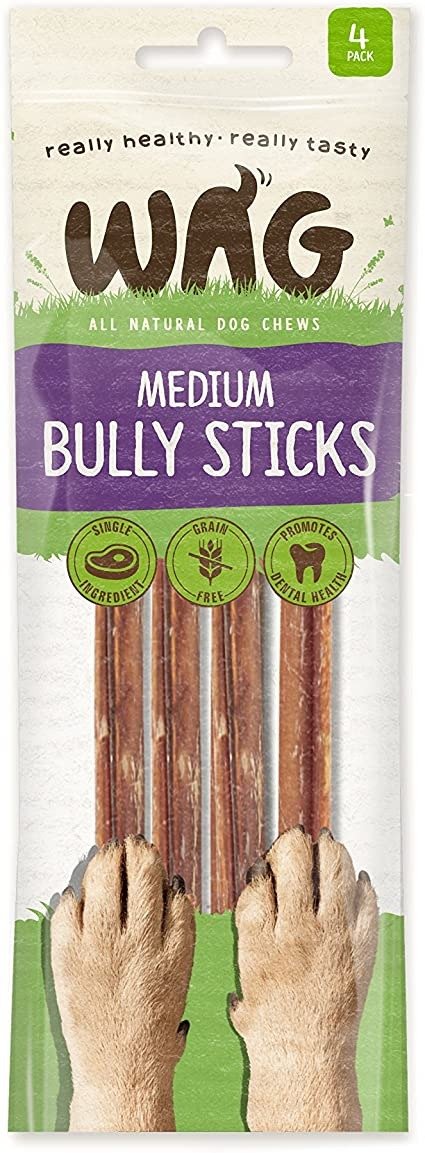 WAG Natural Chew Bully Sticks, 4 Pack, Medium