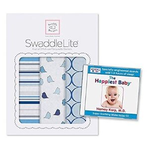 SwaddleDesigns SwaddleLite 3件套透气棉毛毯 + 快乐宝贝助婴儿睡眠白噪声CD