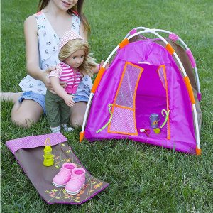 Our Generation 洋娃娃野营玩具套装 迷你帐篷、睡袋、餐具