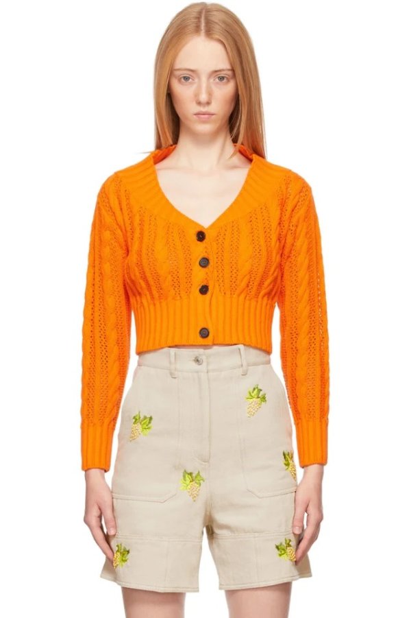 短款橙子色针织开衫