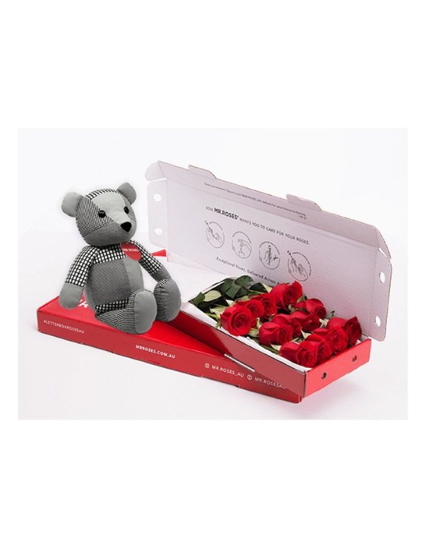 红玫瑰+小熊礼盒 12支