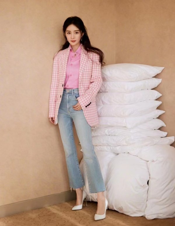 羊毛棉质粉色格子西装