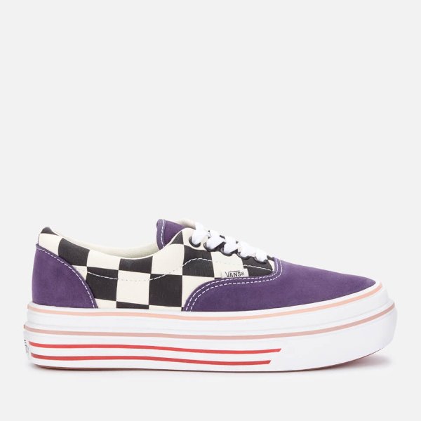 紫色棋盘格厚底滑板鞋