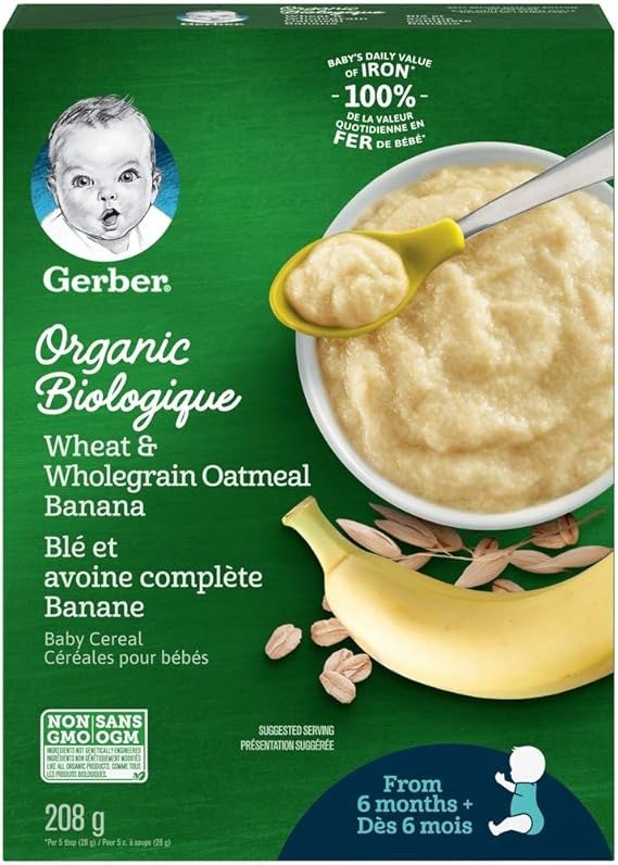 Organic Cereal Wheat & Wholegrain Oatmeal with Banana, Baby Food, Cereals, 6+ Months, 208 g, 6 Pack - Packaging May Vary