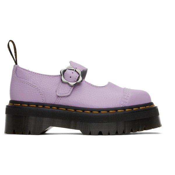 紫色小花扣厚底鞋