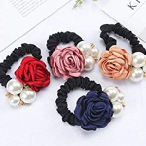 Lovef 韩国玫瑰珍珠装饰头绳4个装仅$13.39