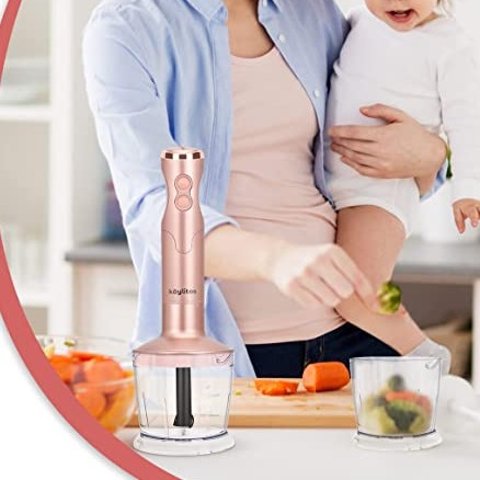 Keylitos 5-in-1 Immersion Hand Blender, Powerful 12-Speed Handheld Stick  Blender with 304 Stainless Steel Blades, Chopper, Beaker, Whisk and Milk  Frother for Smoothie, Baby Food, Sauces Red,Puree, Soup (Golden Pink) -  Yahoo