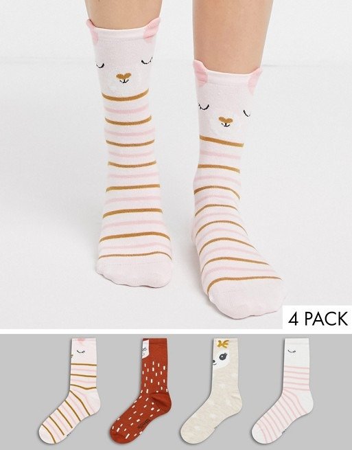四双动物造型可爱袜子套盒