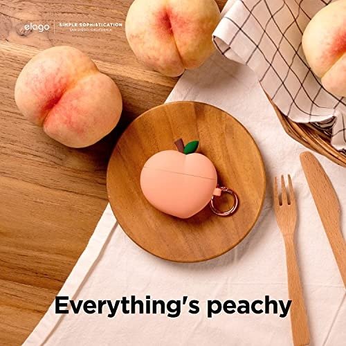 elago Peach Case Compatible with AirPods 3 Case - Cute 3D Peach Design Case with Keychain, Supports Wireless Charging, Full Protection, Sturdy Silicone, Great Drop Protection (Peach)