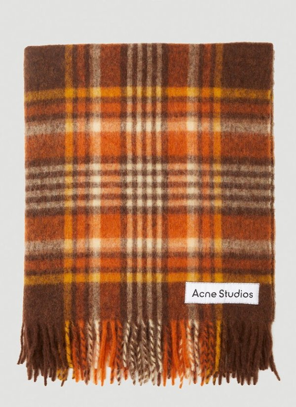 棕色格纹羊毛围巾 