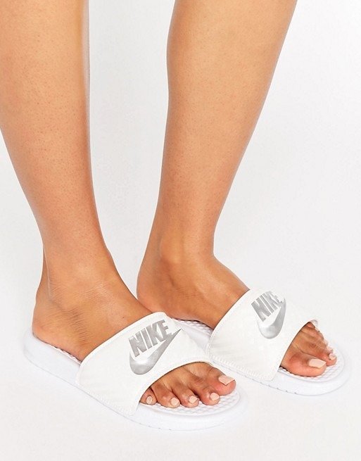 Nike Benassi Logo Sliders In White at asos Nike Benassi Logo 37.00