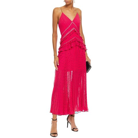 Crochet Trimmed Ruffled Fil Coupe Georgette Maxi Dress