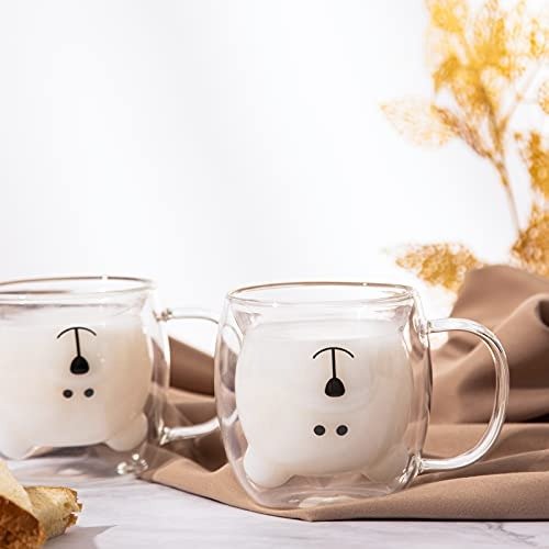 2024 Cute Bear Tea Cup Double Glass Milk Coffee Bear Cup With Handle  Insulated Espresso Beer Mug Cute Ladies Birthday Gift Men's Valentine's Day  (whit