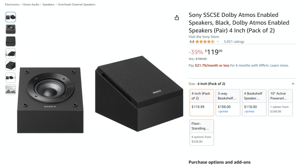 Sony 索尼 SSCSE Dolby Atmos 杜比全景声音箱