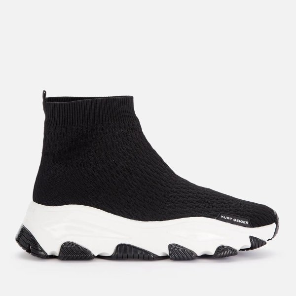 Women's Lettie Knit Sock Hi-Top Trainers - Black/White 厚底袜子鞋