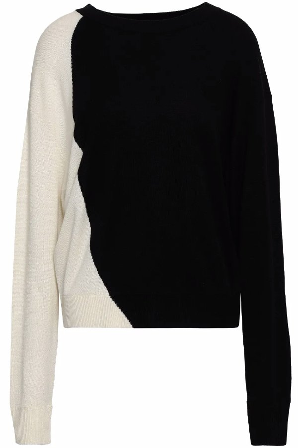 Two-tone intarsia-knit silk-blend sweater