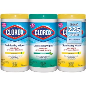💥史低价💥：Clorox 消毒湿巾 3桶x75张 柠檬味x2+清新原味x1