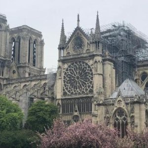 巴黎圣母院标志性的塔尖顶被烧断 马克龙表示将全力重建