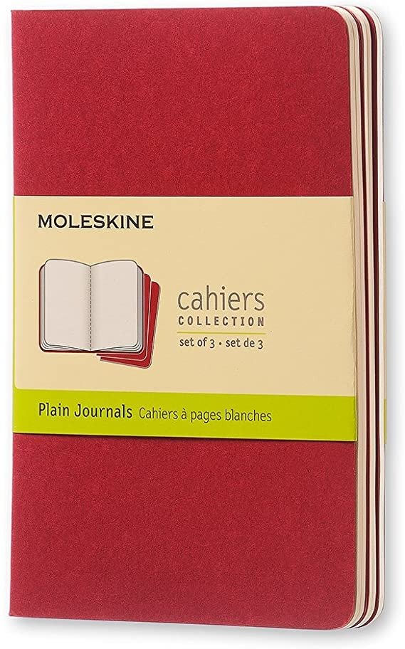 - Cahier Notebook - Set of 3 - Plain - Pocket - Cranberry Red, (CH113)