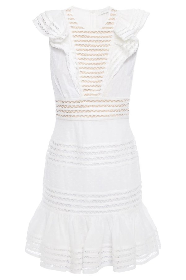 Crochet-trimmed fil coupe cotton-gauze mini dress