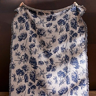 蓝色印花流苏毛毯 130 x 170 cm