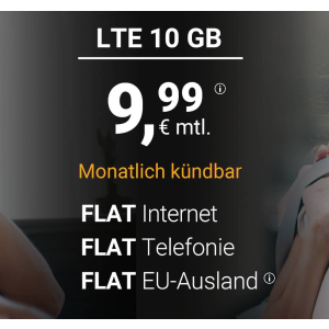 包月所有网络电话/短信+10GB上网+欧盟漫游  月租仅€9.99