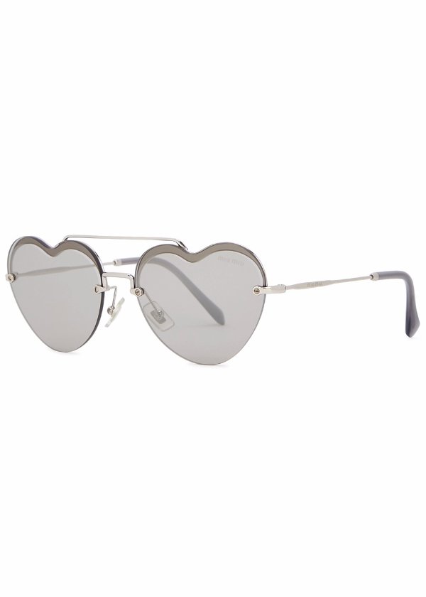 Silver-tone heart-frame sunglasses