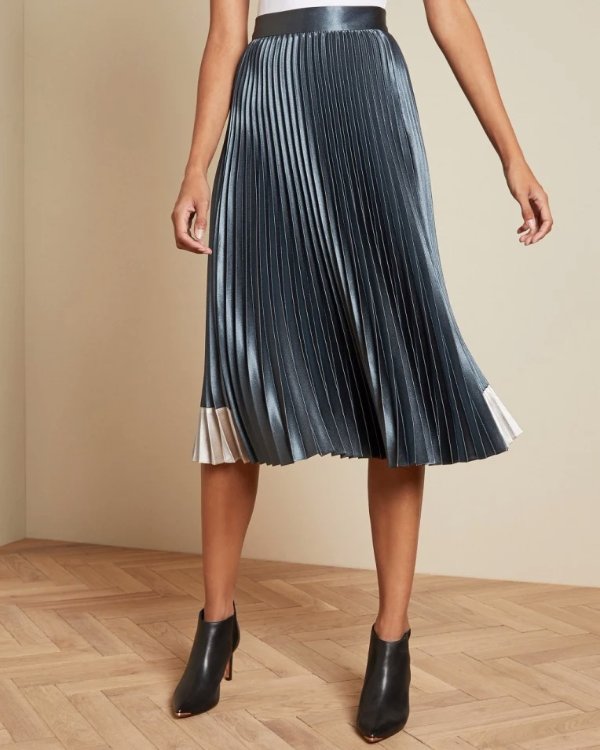 GLAYCIE Contrast panel pleated midi skirt