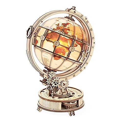 ROBOTIME 3D Wooden Puzzle for Adults DIY Model Kit to Build Luminous Globe Night Light with USB Wood Craft Kits Home Decor & Unique Gifts for Teens