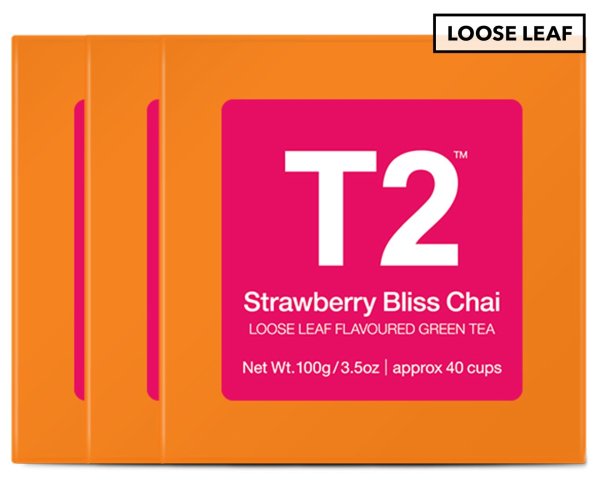 3 x T2 草莓布利斯柴叶茶叶礼盒100g