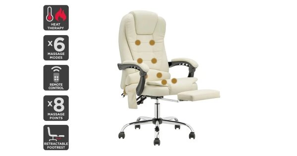 Saratoga 8 Point Heated Vibrating Massage Office Chair (White) | Chairs |