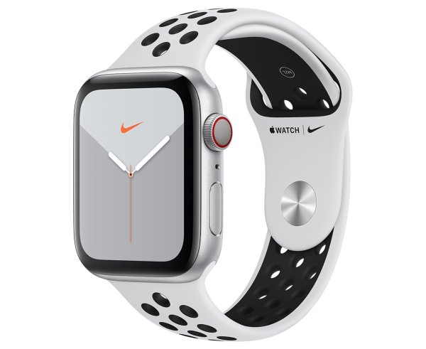 Watch Nike Series 5 (GPS + Cellular), 44mm Silver Aluminium Case w/ Pure Platinum/Black Nike Sport Band