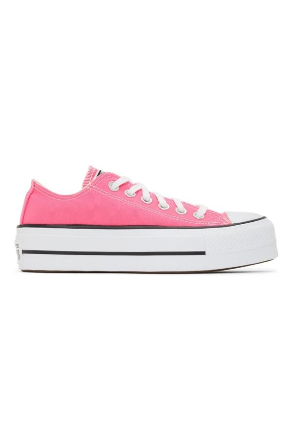 粉色厚底帆布鞋