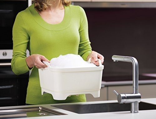 85055 Wash and Drain Wash Basin Dishpan with Draining Plug Carry Handles 12.4-in x 12.2-in x 7.5-in, White