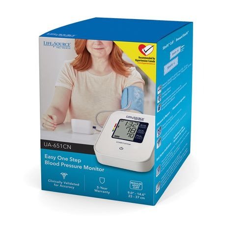 LifeSource Essential 血压计 UA-651CN，简单的一键操作血压计，带可调节袖带，60 个读数存储器，4 节 AA 电池