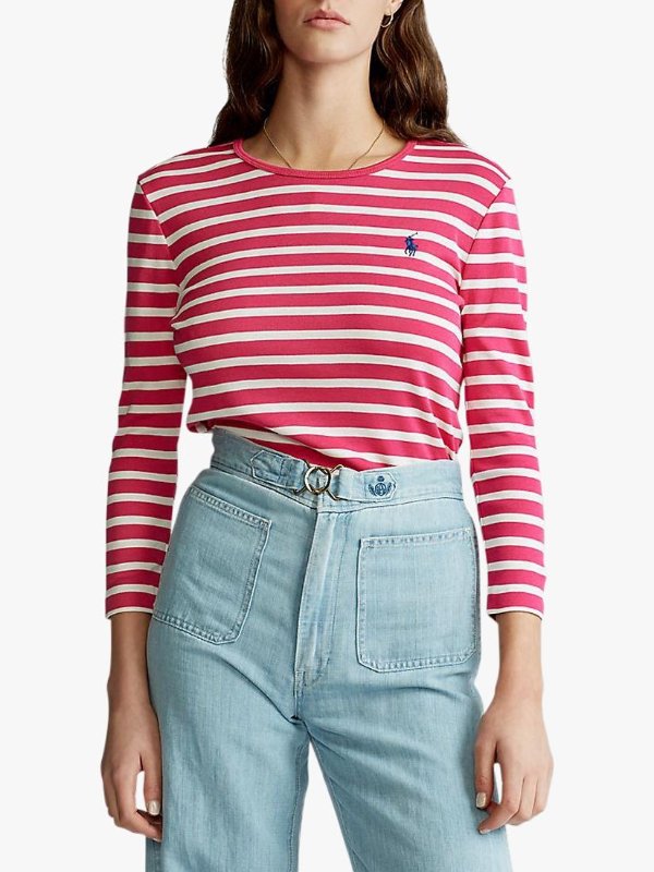 Polo Ralph Lauren Stripe Top, Accent Pink/White