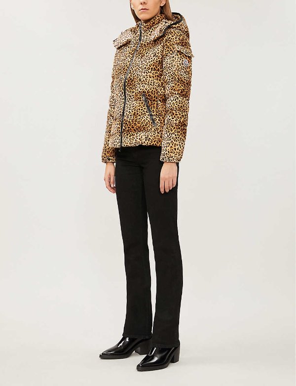 Leopard-print padded velour-down jacket