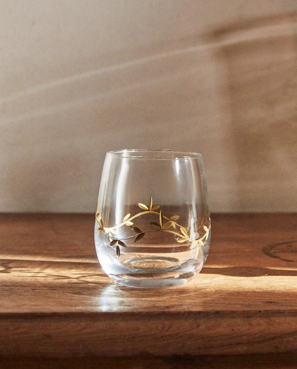 金色树叶玻璃杯