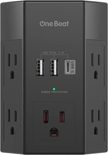 One Beat 电涌保护壁插式插排 5口+2 USB+1 USB-C