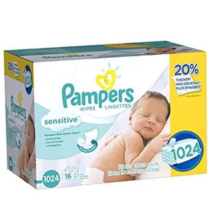 Pampers 敏感皮肤型婴儿湿巾, 1024张, 每片仅$0.019