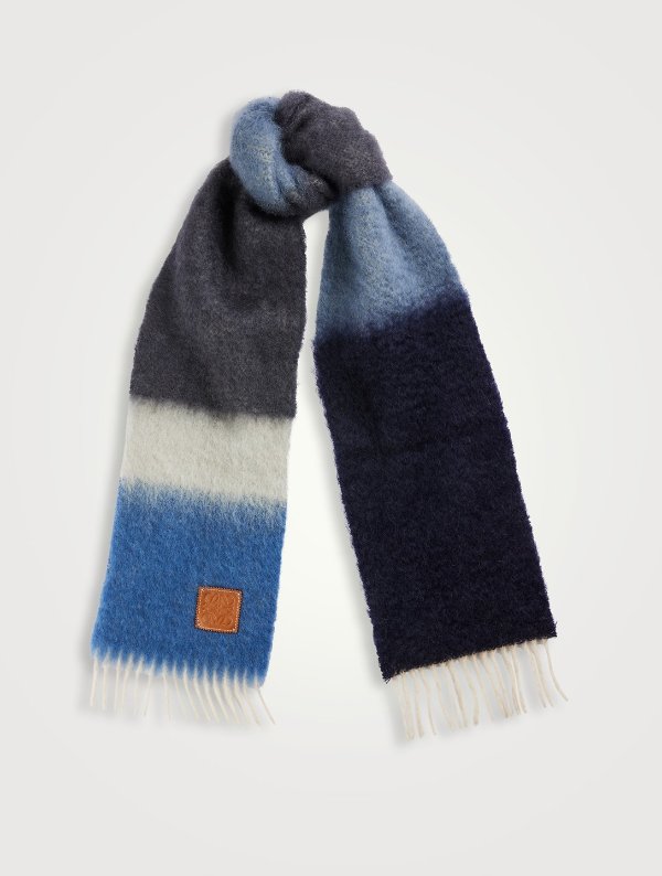 蓝黑配色 马海毛和羊毛条纹围巾