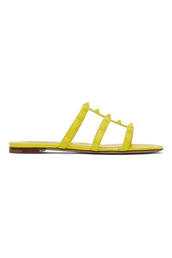 黄色 Rockstud 铆钉凉鞋